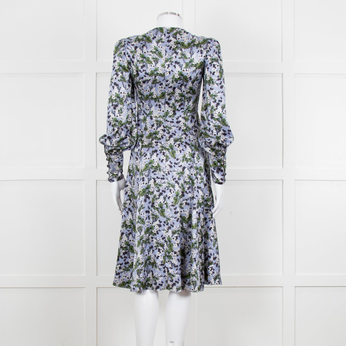Erdem V Neck Blue Floral Silk Satin Midi Orisis Dress