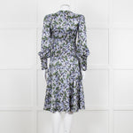 Erdem V Neck Blue Floral Silk Satin Midi Orisis Dress