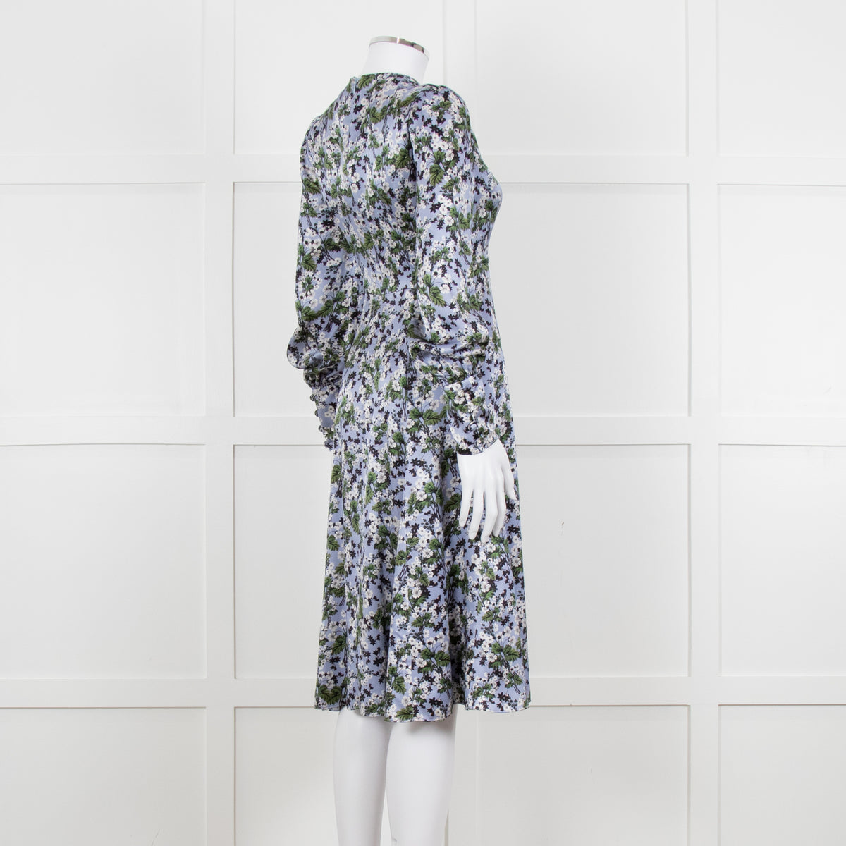 Erdem V Neck Blue Floral Silk Satin Midi Orisis Dress