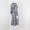 Erdem V Neck Blue Floral Silk Satin Midi Orisis Dress