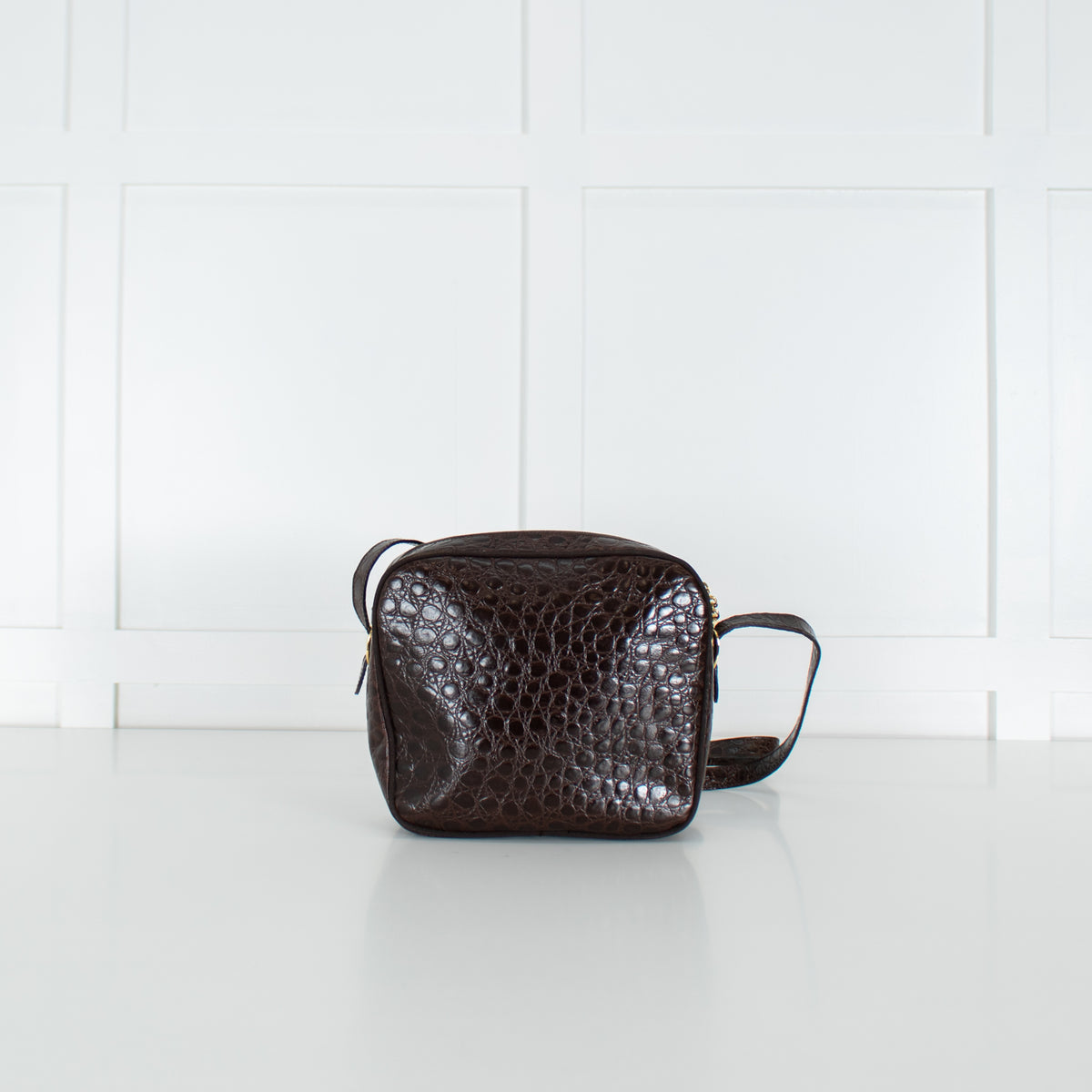 Salvatore Ferragamo Brown Croc Vintage Shoulder Bag