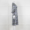 Erdem V Neck Blue Floral Silk Satin Midi Orisis Dress