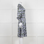 Erdem V Neck Blue Floral Silk Satin Midi Orisis Dress