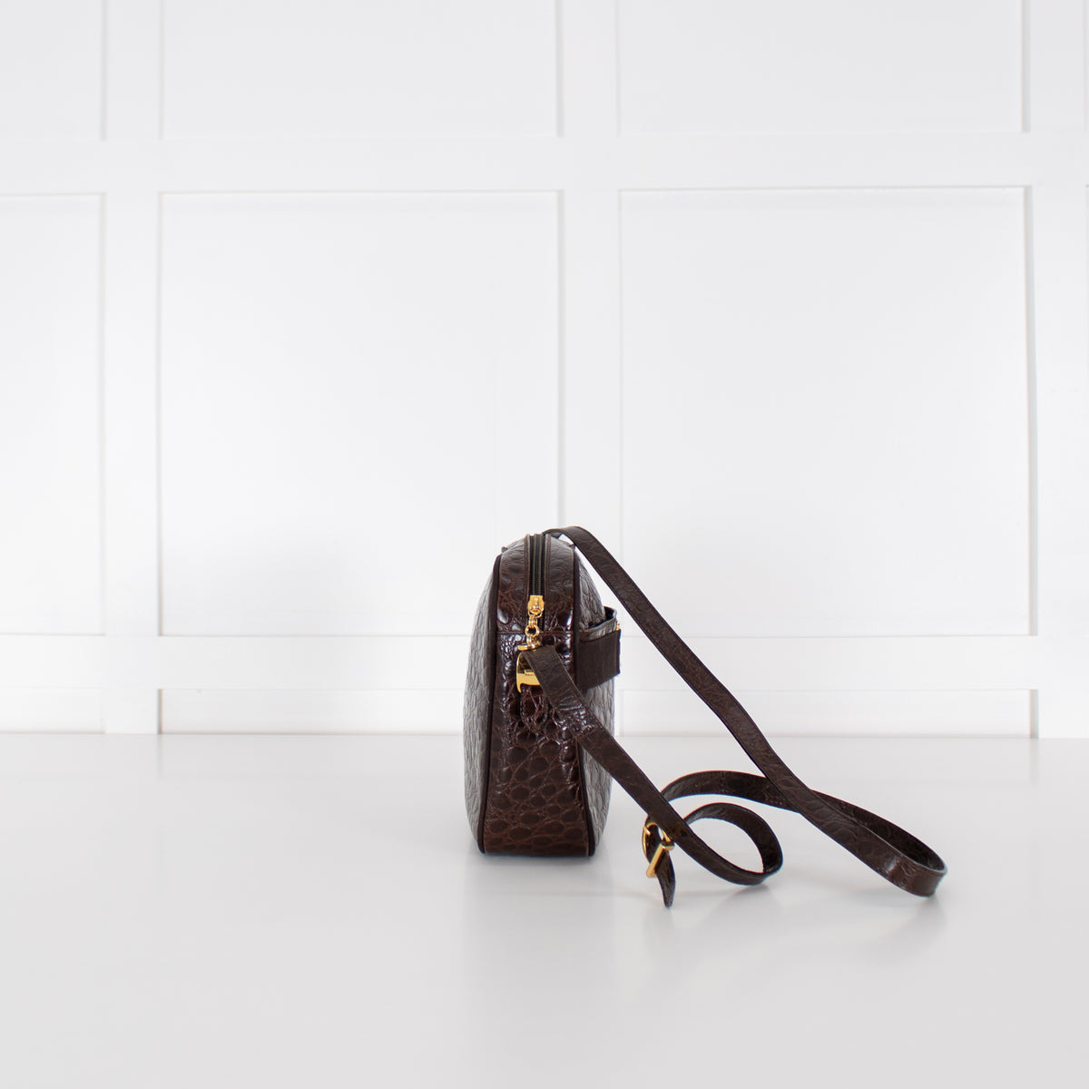 Salvatore Ferragamo Brown Croc Vintage Shoulder Bag