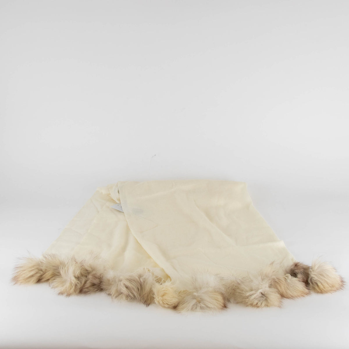 Hayley Menzies Cream 100% Cashmere Scarf With Fur PomPom