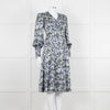 Erdem V Neck Blue Floral Silk Satin Midi Orisis Dress