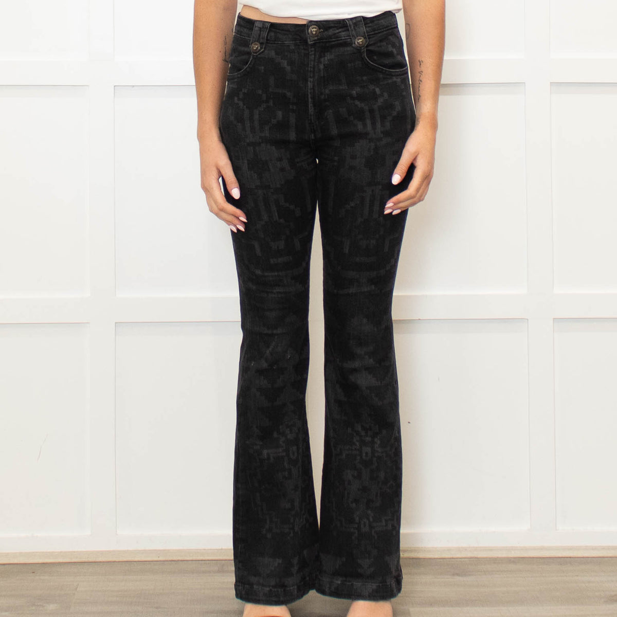 Hayley Menzies Grey Patterned Flared Jeans