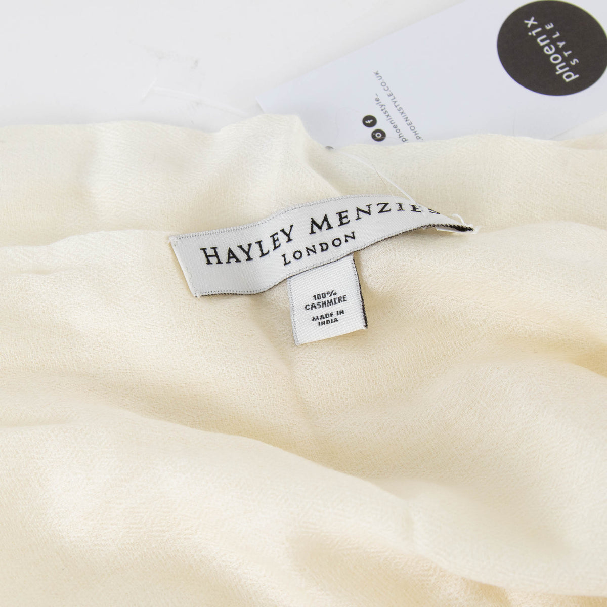 Hayley Menzies Cream 100% Cashmere Scarf With Fur PomPom