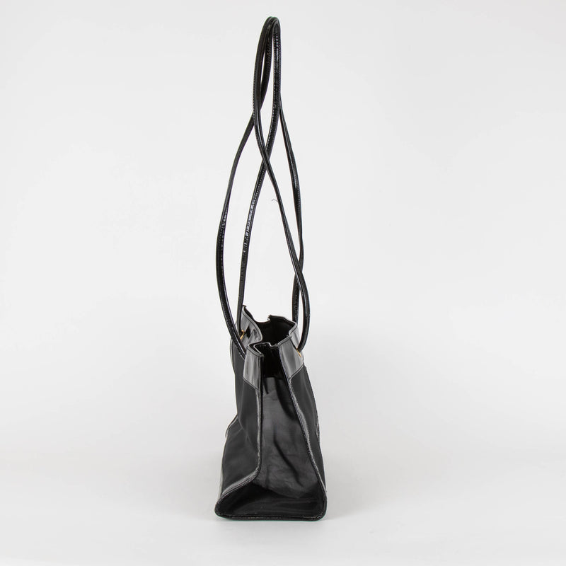 Fendi Black Leather Trim Mesh Logo Tote Bag