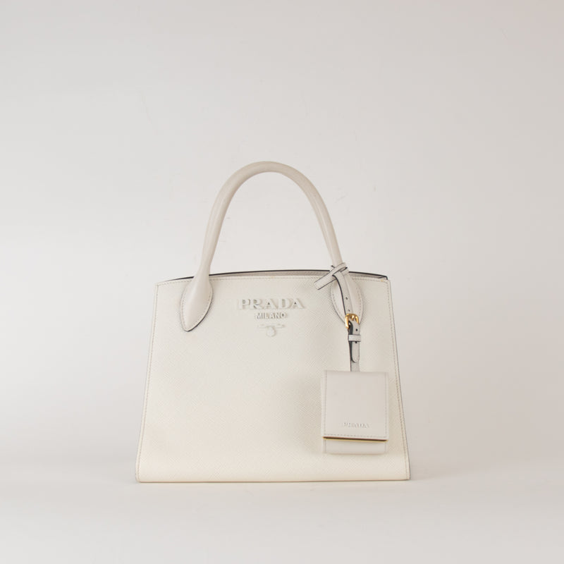 Prada White Saffiano Top Handle With Detachable Long Strap