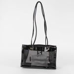 Fendi Black Leather Trim Mesh Logo Tote Bag