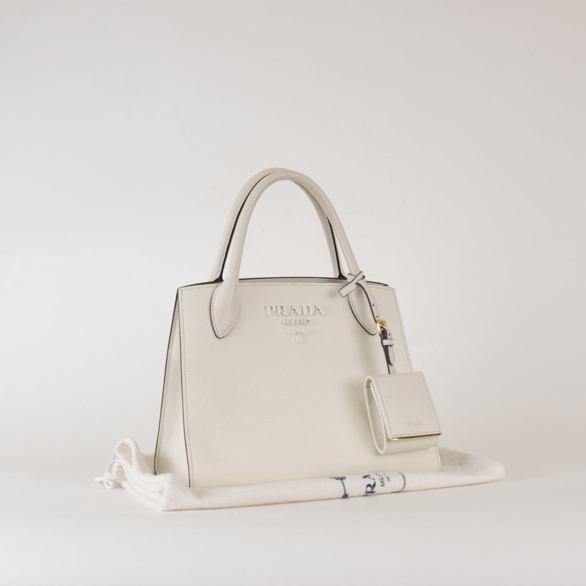 Prada White Saffiano Top Handle With Detachable Long Strap