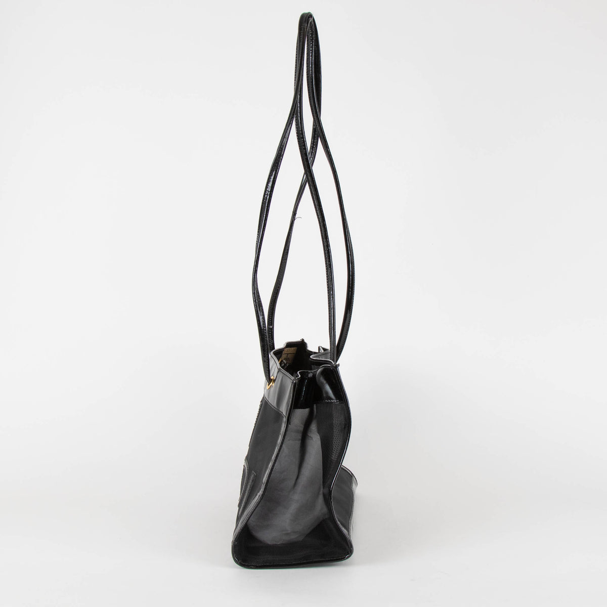 Fendi Black Leather Trim Mesh Logo Tote Bag