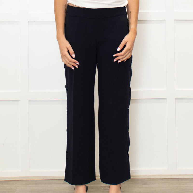Claudie Pierlot Navy Trousers With Buttons Down The Sides