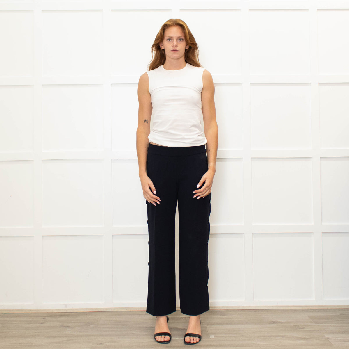 Claudie Pierlot Navy Trousers With Buttons Down The Sides