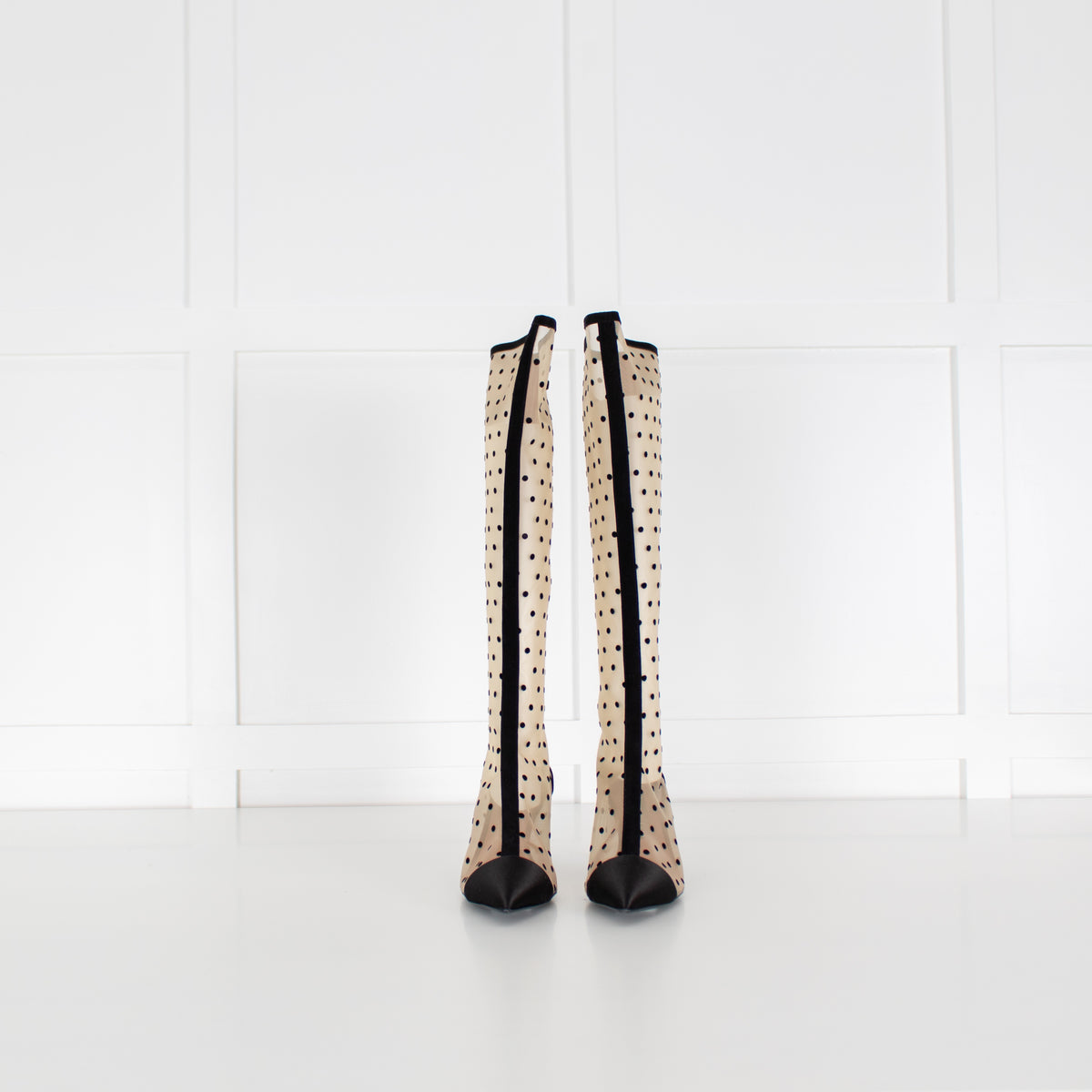 Les Petits Joueurs Black Beige Polka Dot Mesh Knee-High Boots