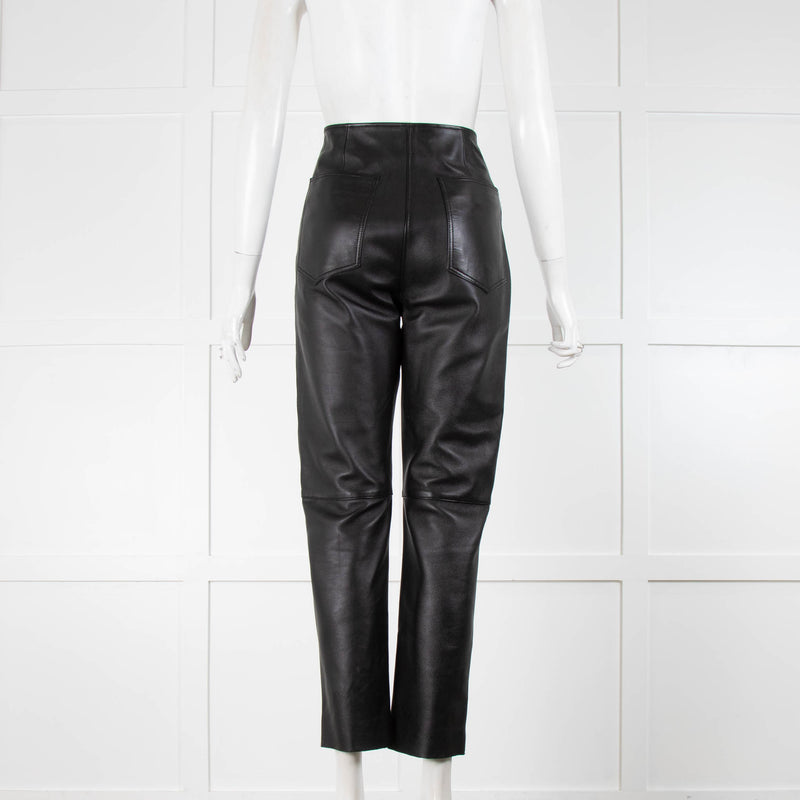 Toteme Black Leather Straight Trousers