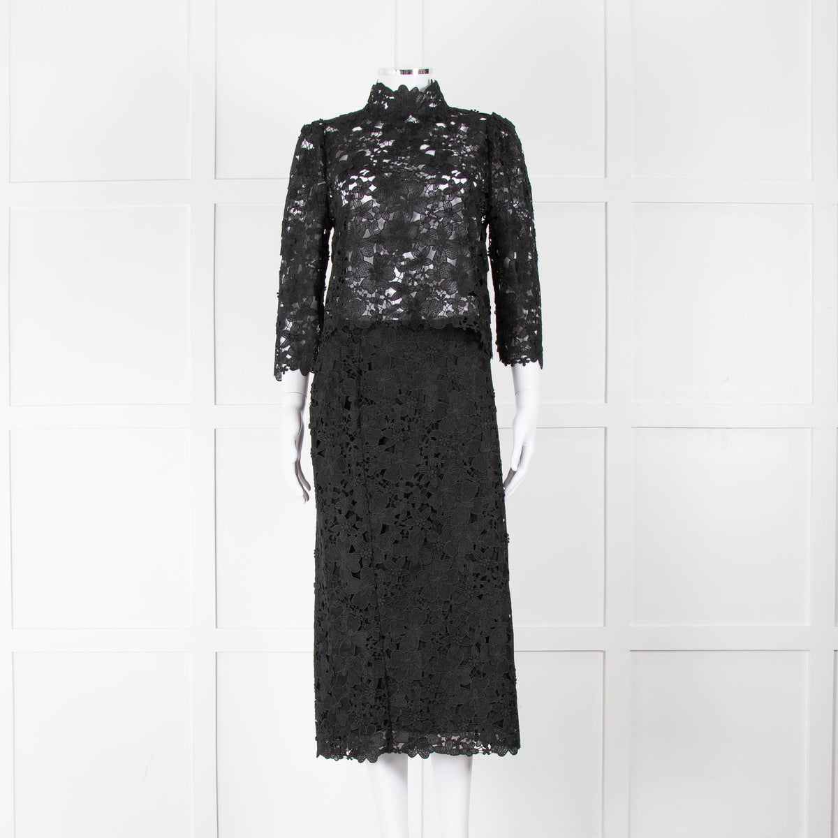Ba&sh Black Lace Top with High Neck