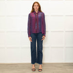 Saloni Purple Burgundy Silk Neck Tie Blouse