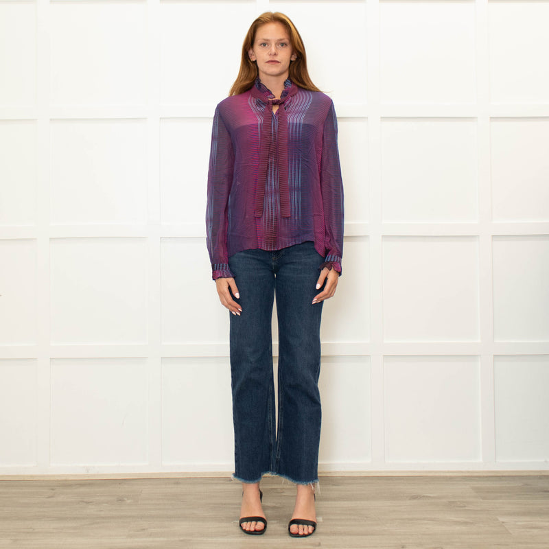 Saloni Purple Burgundy Silk Neck Tie Blouse