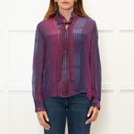 Saloni Purple Burgundy Silk Neck Tie Blouse