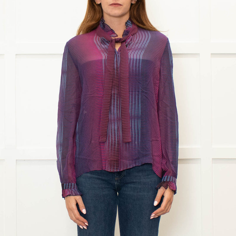 Saloni Purple Burgundy Silk Neck Tie Blouse