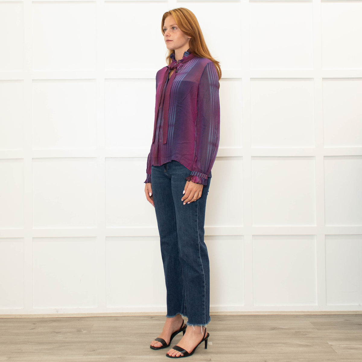 Saloni Purple Burgundy Silk Neck Tie Blouse