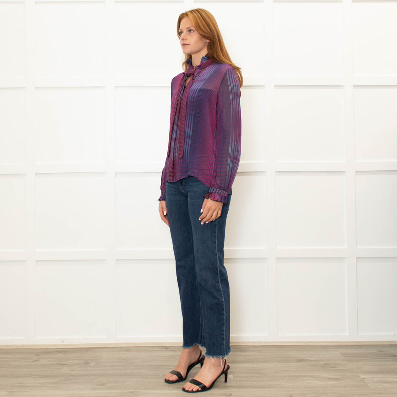 Saloni Purple Burgundy Silk Neck Tie Blouse