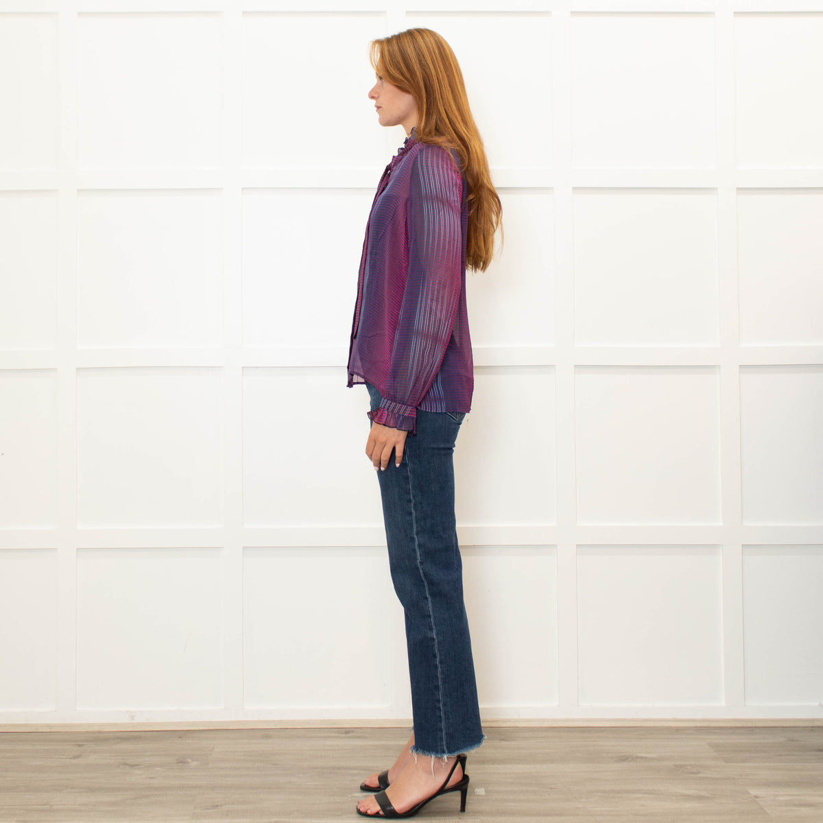 Saloni Purple Burgundy Silk Neck Tie Blouse
