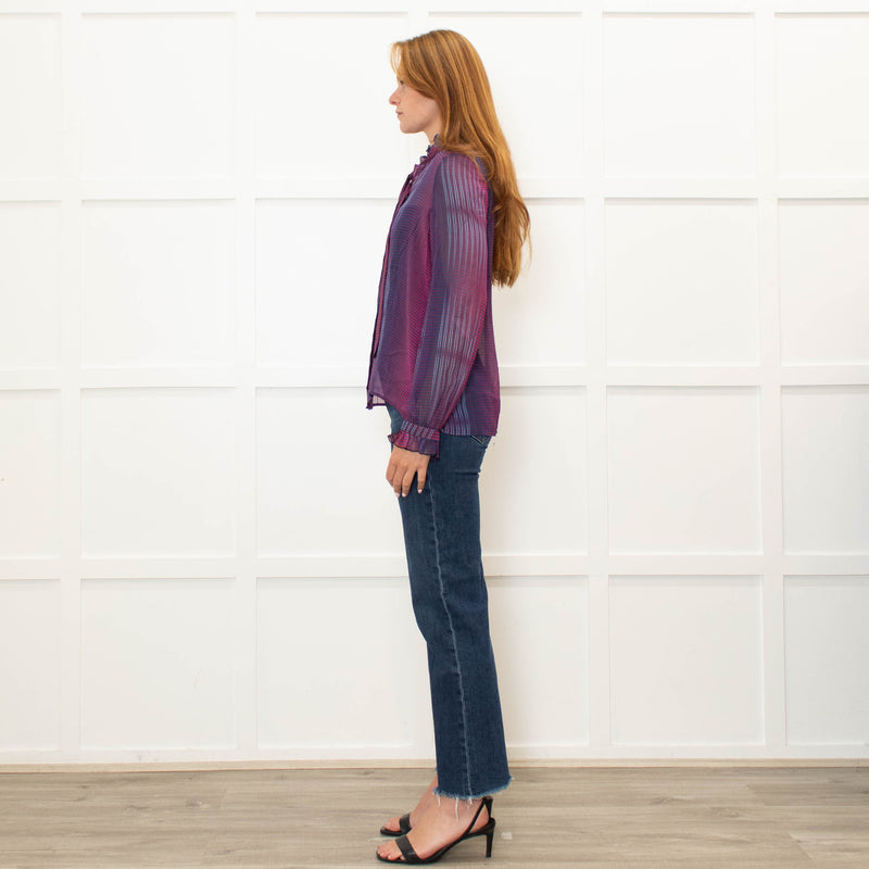 Saloni Purple Burgundy Silk Neck Tie Blouse