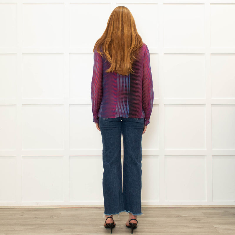 Saloni Purple Burgundy Silk Neck Tie Blouse