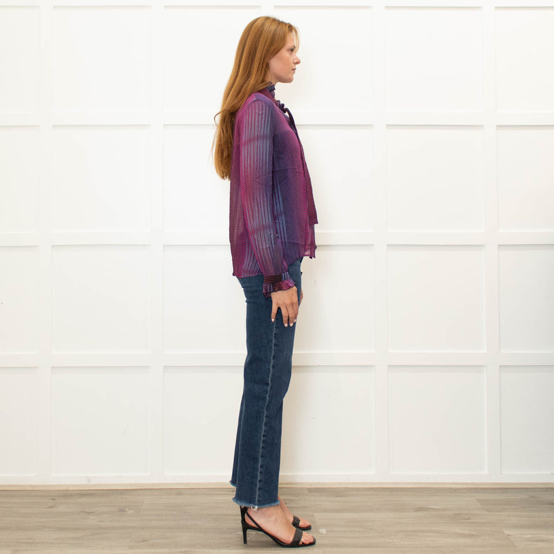 Saloni Purple Burgundy Silk Neck Tie Blouse