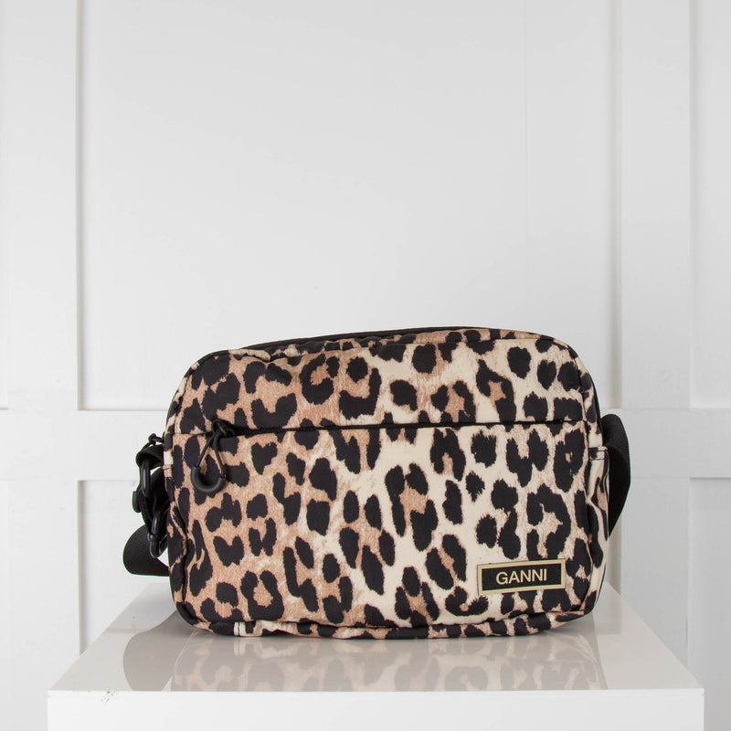 Ganni Leopard Print Vinyl Cross Body Bag