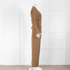 Sezane Camel Long Sleeve Jumpsuit with Belted Waist