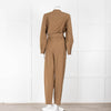 Sezane Camel Long Sleeve Jumpsuit with Belted Waist