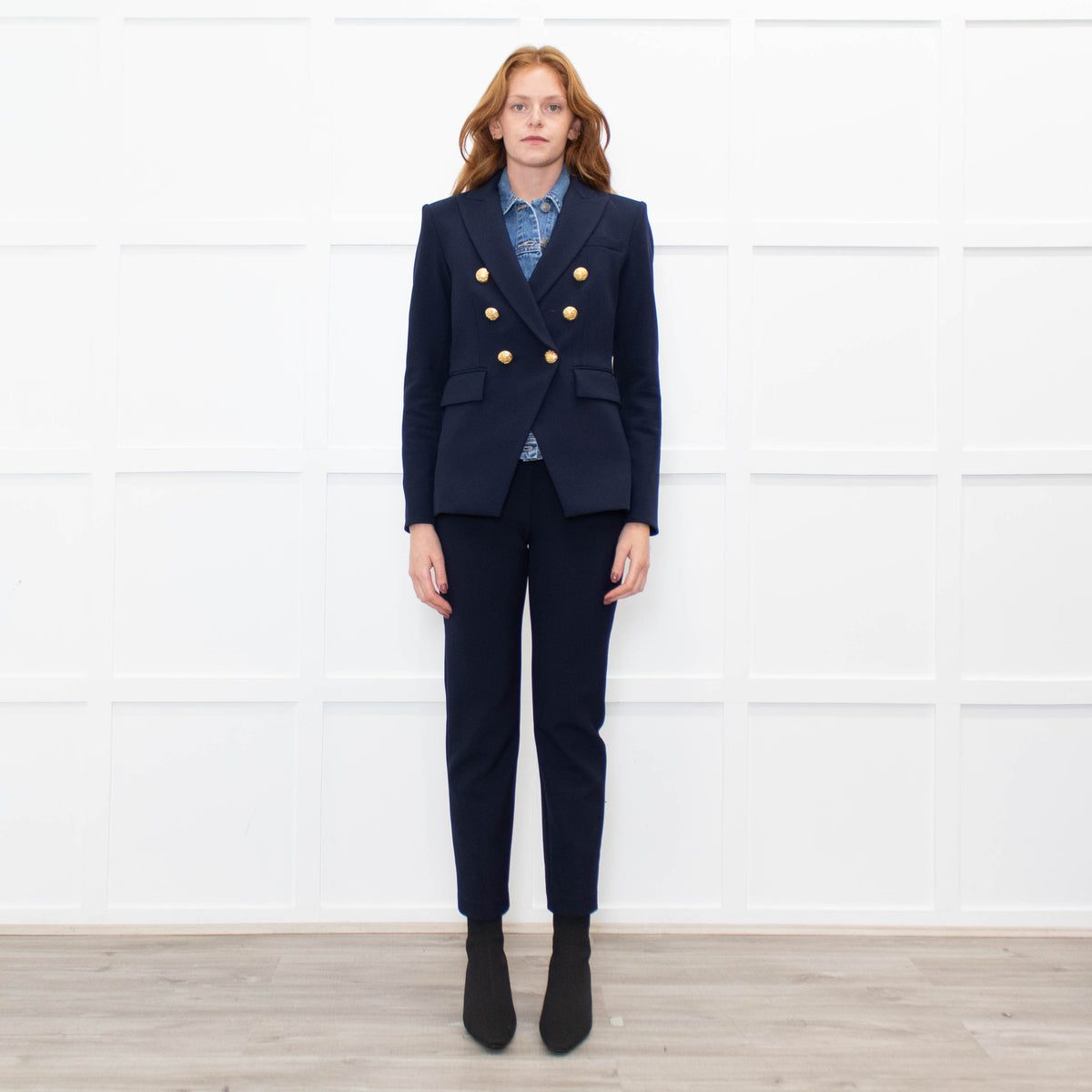 Veronica Beard Navy Miller Dickey Blazer With Denim Insert