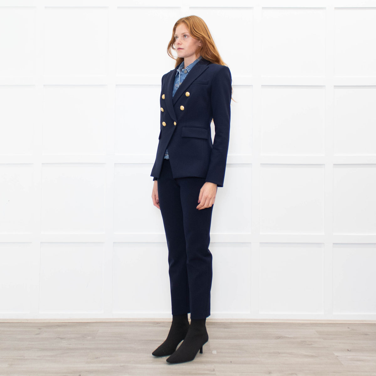 Veronica Beard Navy Miller Dickey Blazer With Denim Insert