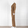 Sezane Camel Long Sleeve Jumpsuit with Belted Waist