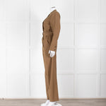 Sezane Camel Long Sleeve Jumpsuit with Belted Waist