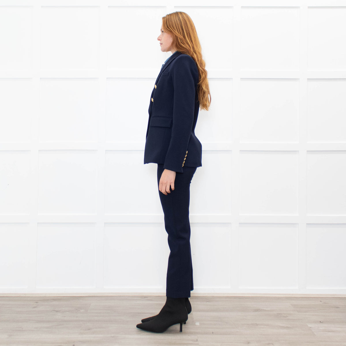 Veronica Beard Navy Miller Dickey Blazer With Denim Insert