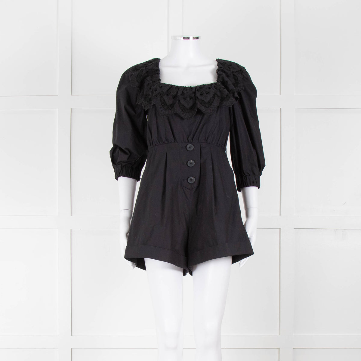 Self Portrait Black Playsuit Broderie Collar