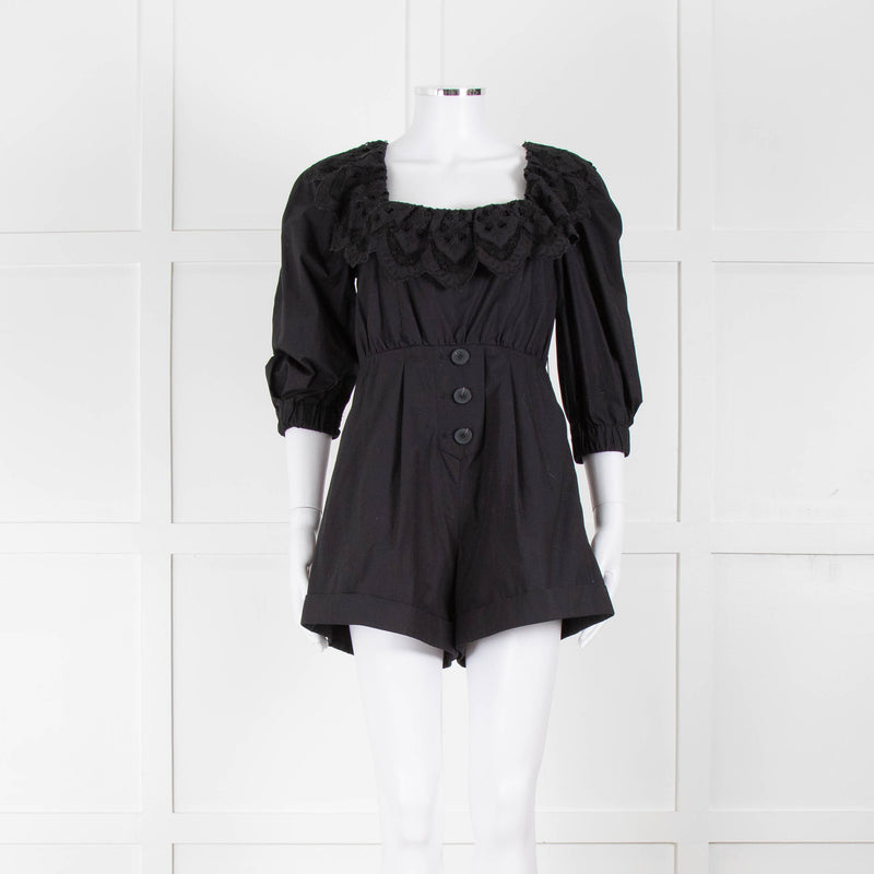 Self Portrait Black Playsuit Broderie Collar