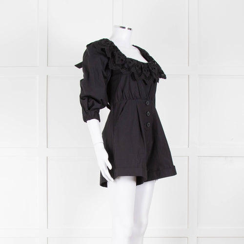 Self Portrait Black Playsuit Broderie Collar