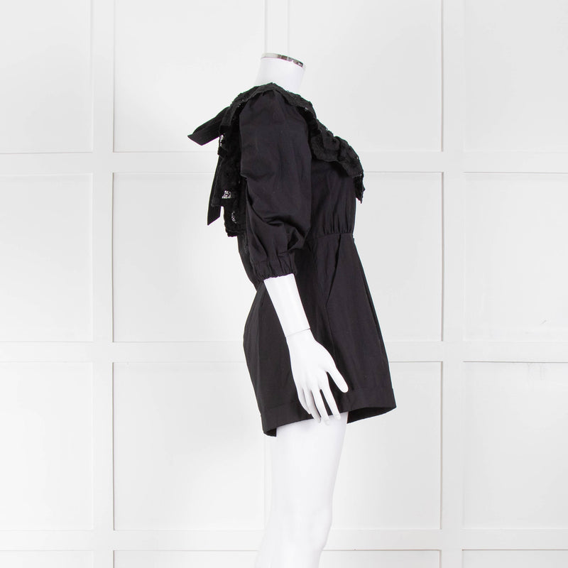 Self Portrait Black Playsuit Broderie Collar