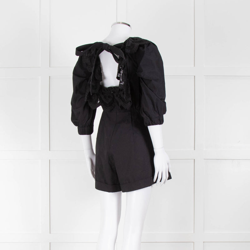 Self Portrait Black Playsuit Broderie Collar