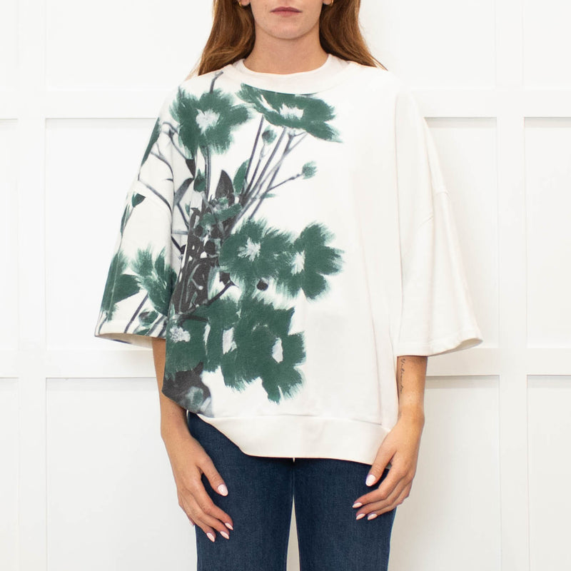 Dries Van Noten Cream Green Floral Shortsleeve Sweatshirt