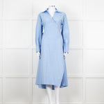 Eudon Choi Blue Cotton Button Up Asymmetric Shirt Dress