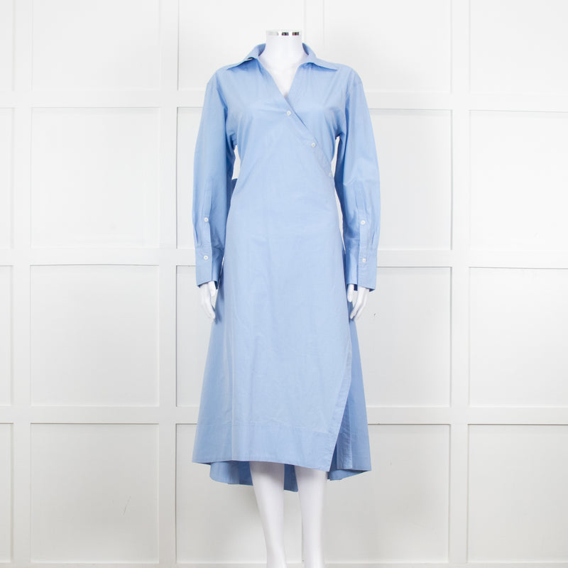 Eudon Choi Blue Cotton Button Up Asymmetric Shirt Dress