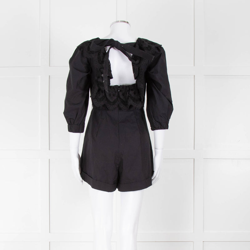 Self Portrait Black Playsuit Broderie Collar