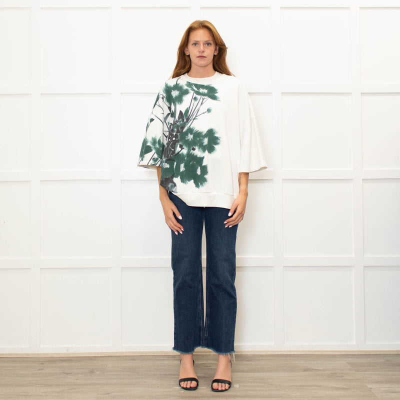 Dries Van Noten Cream Green Floral Shortsleeve Sweatshirt